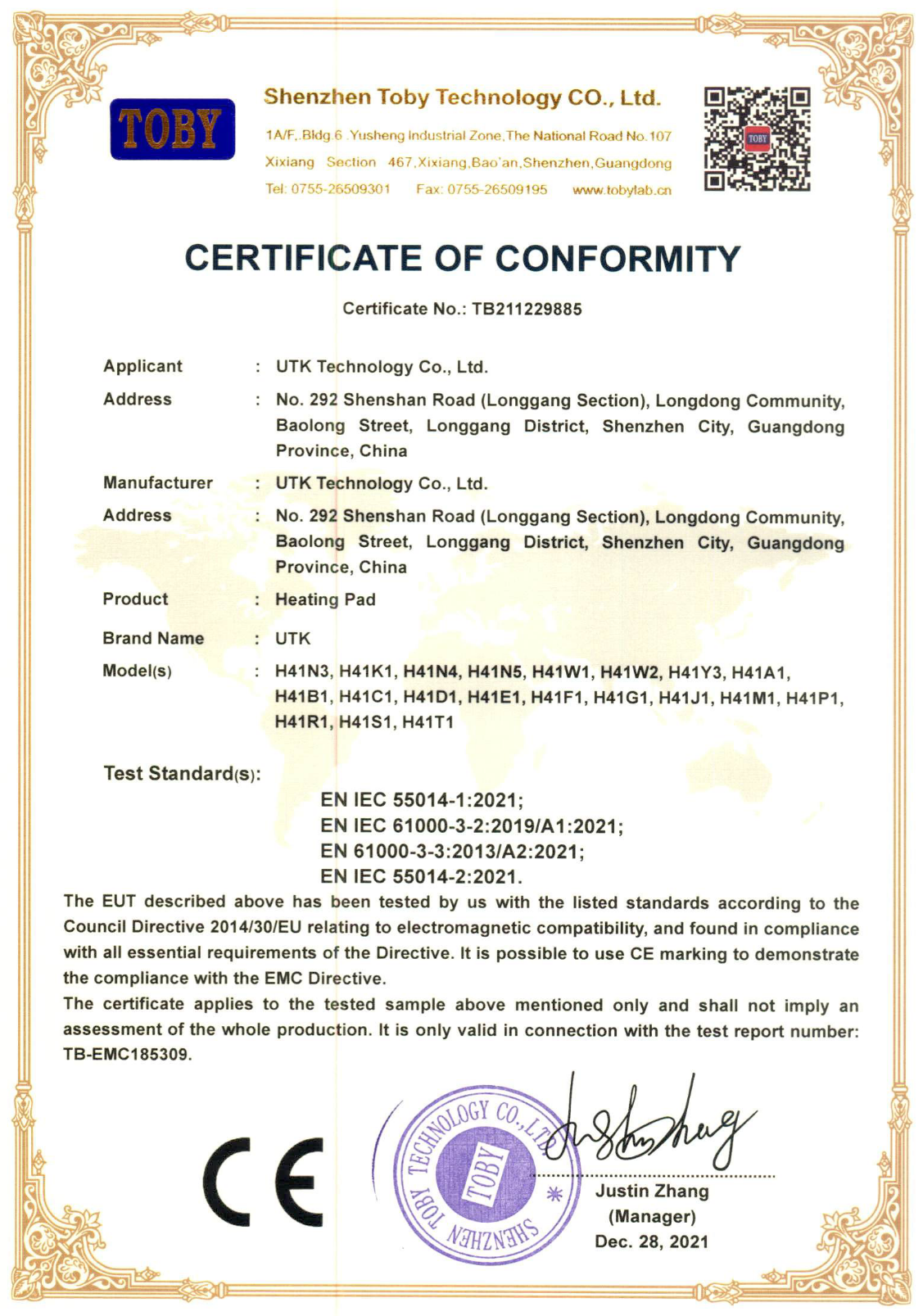 Heatmate TOBY Safety Test Certificate