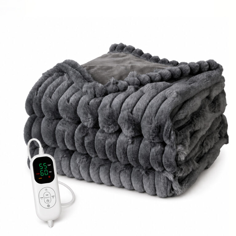 Certified Winter Comfortable Warm Striped Rabbit Fur Washable Electric Throw Heating Blanket for Home