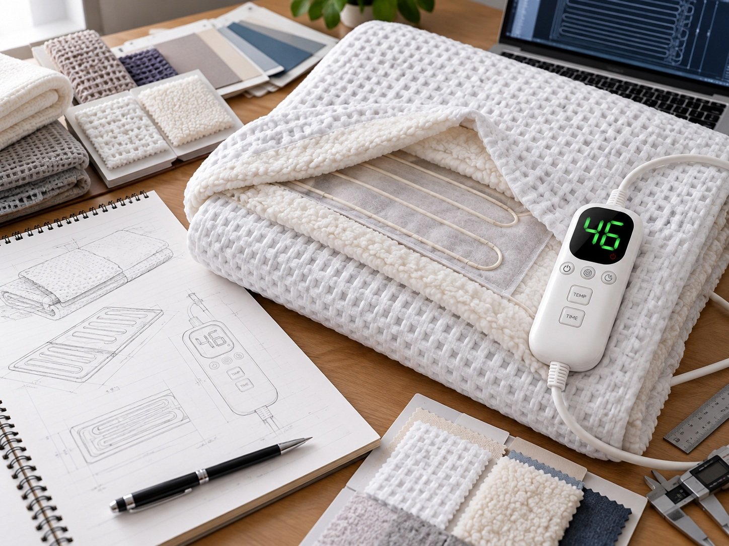Electric blanket prototype development with heating wire layout, controller and textile samples