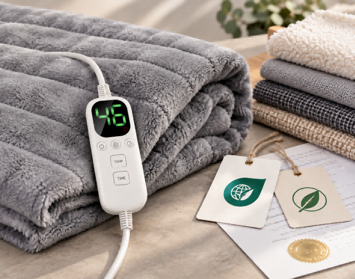 Electric blanket, textile samples and compliance documentation for material review