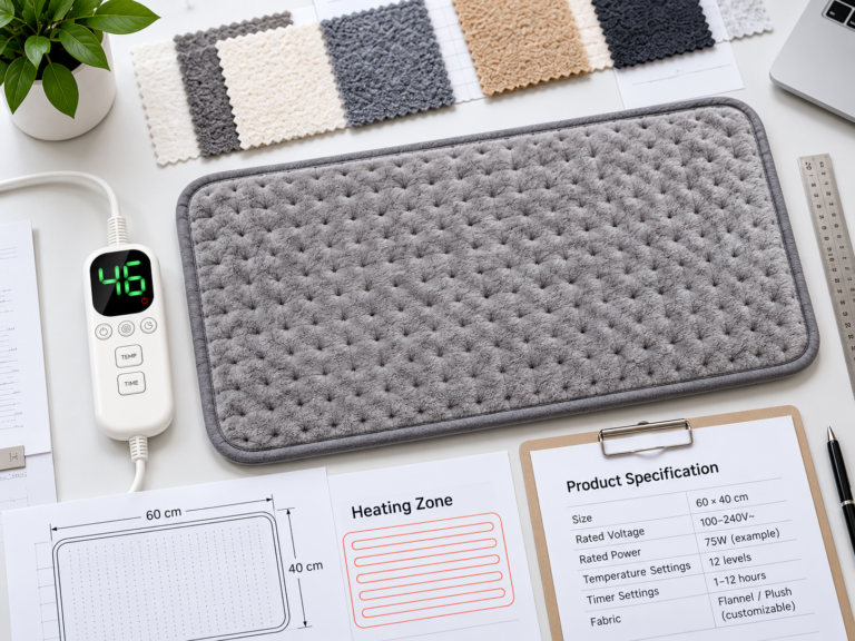 Electric heating pad product specification review with dimensions, heating zone and controller details