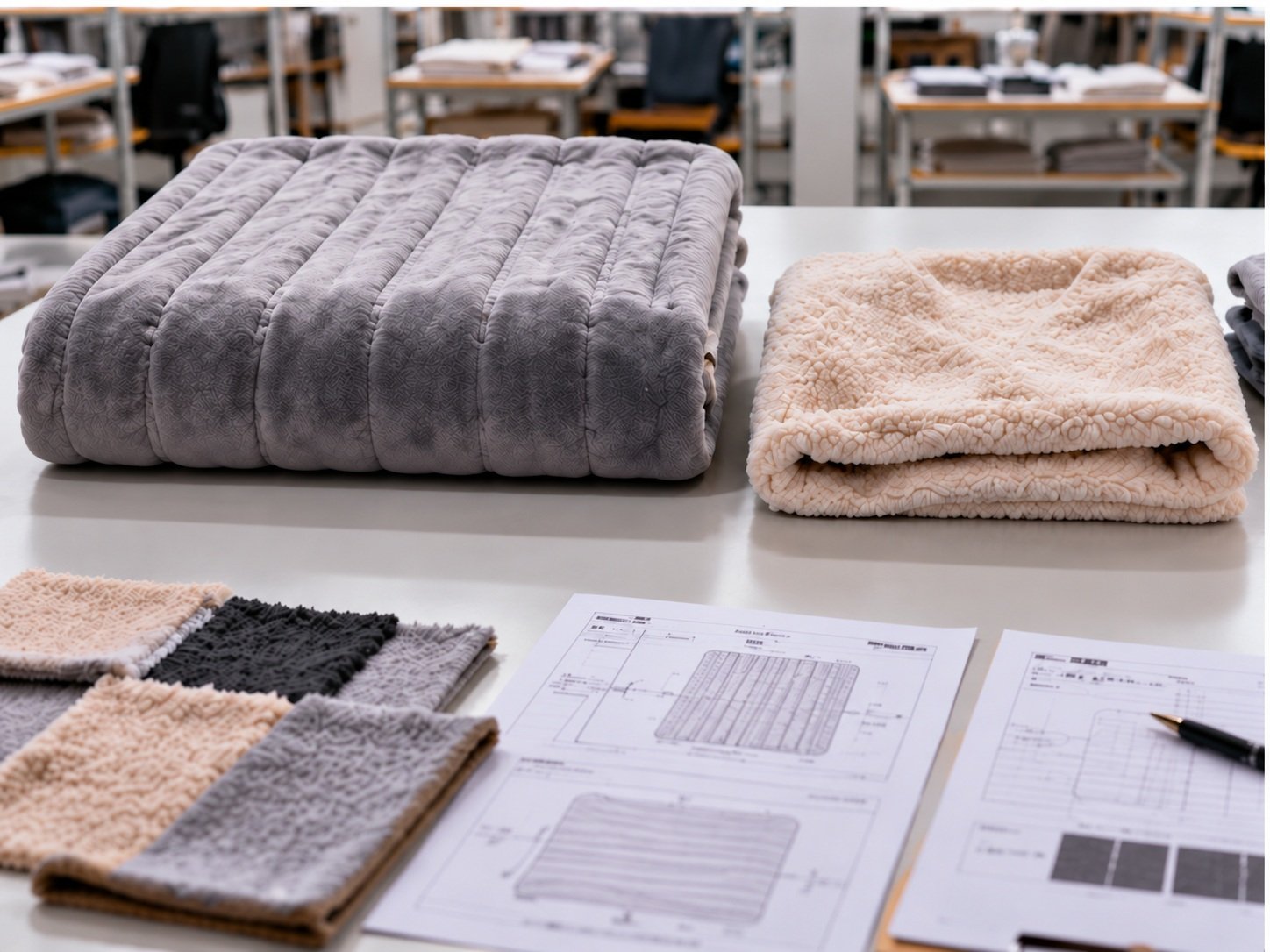 Electric heated blanket and USB heated blanket samples reviewed with fabric swatches and product specifications